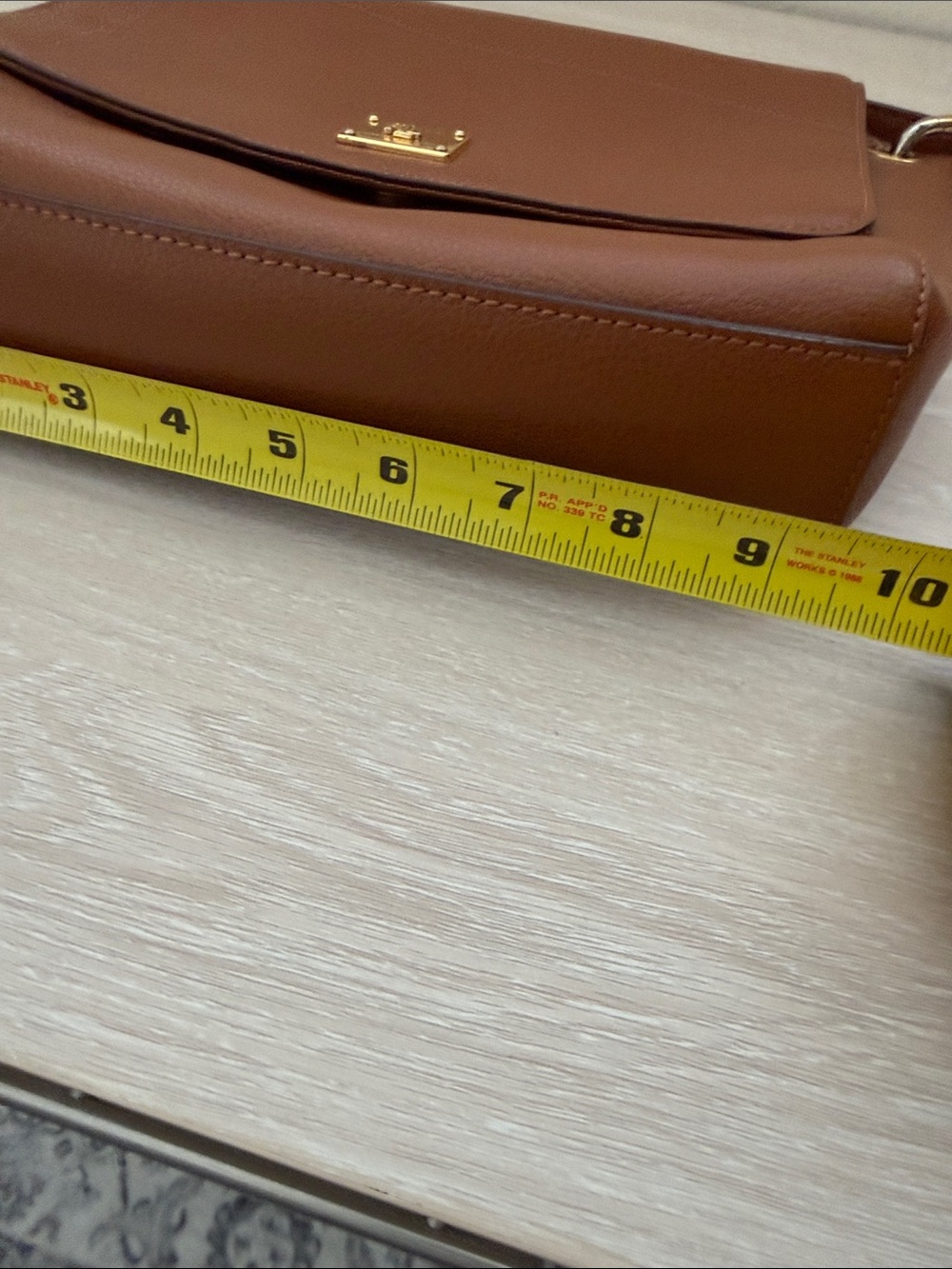 Lauren Ralph Lauren Tan Pebble Leather Crossbody with Gold Plaque - Picture 14 of 16